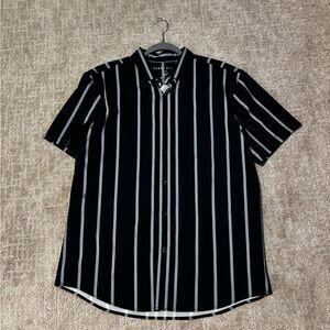 Perry Ellis Navy and White Striped Casual Shirt